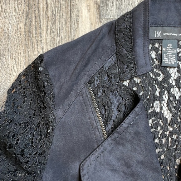 International Clothing Company Women’s Black Suede and Lace Moto Jacket, sz XS - Picture 3 of 11
